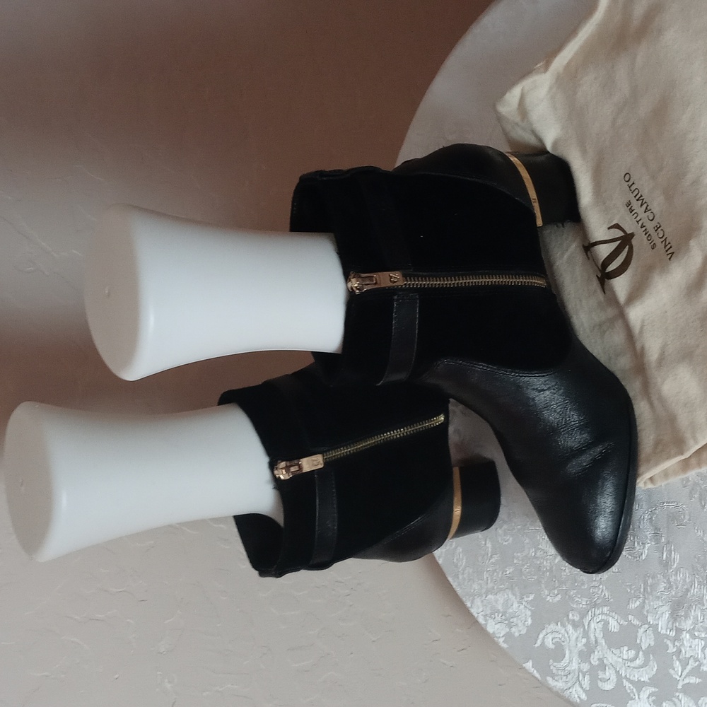 Vince Camuto Black Ankle Booties with Gold Buckle - Picture 4 of 7